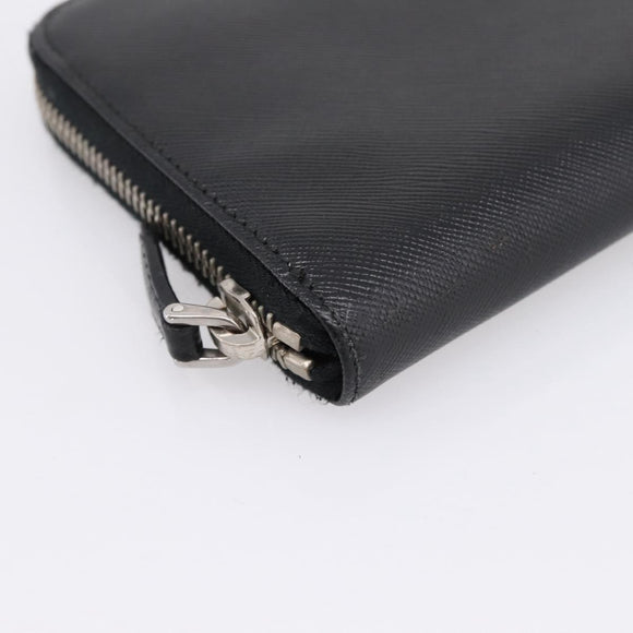 PRADA Long Wallet Saffiano leather Black Silver Auth 205215V
