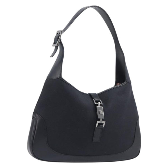 GUCCI Jackie Shoulder Bag Canvas Black Silver 001 3306 Auth 205219V