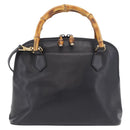 GUCCI Bamboo Hand Bag Leather 2way Black Gold 000 904 0290 Auth 205223-2