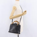 GUCCI Bamboo Hand Bag Leather 2way Black Gold 000 904 0290 Auth 205223-24