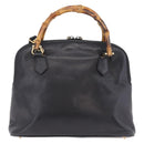 GUCCI Bamboo Hand Bag Leather 2way Black Gold 000 904 0290 Auth 205223-3