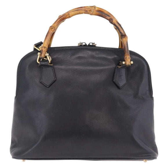 GUCCI Bamboo Hand Bag Leather 2way Black Gold 000 904 0290 Auth 205223