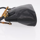 GUCCI Bamboo Hand Bag Leather 2way Black Gold 000 904 0290 Auth 205223-5