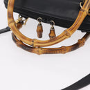 GUCCI Bamboo Hand Bag Leather 2way Black Gold 000 904 0290 Auth 205223-7