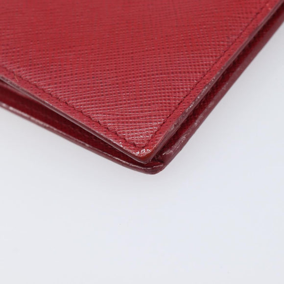 PRADA Bifold Wallet Saffiano leather Red Gold Auth 205224A
