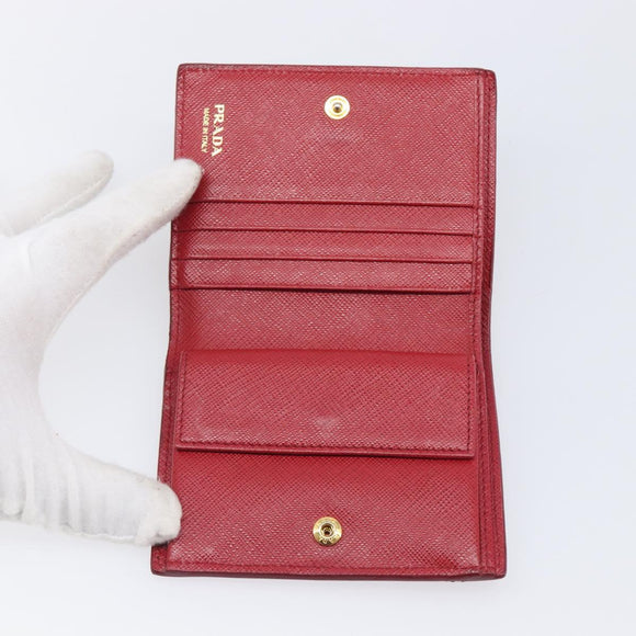PRADA Bifold Wallet Saffiano leather Red Gold Auth 205224A