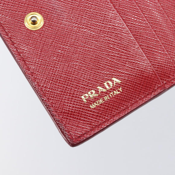 PRADA Bifold Wallet Saffiano leather Red Gold Auth 205224A