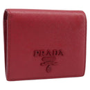 PRADA Bifold Wallet Saffiano leather Red Gold Auth 205224A-1