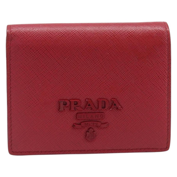 PRADA Bifold Wallet Saffiano leather Red Gold Auth 205224A