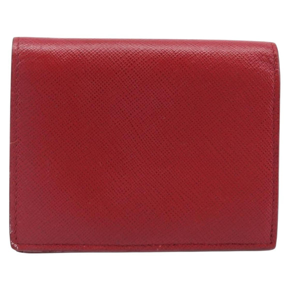 PRADA Bifold Wallet Saffiano leather Red Gold Auth 205224A