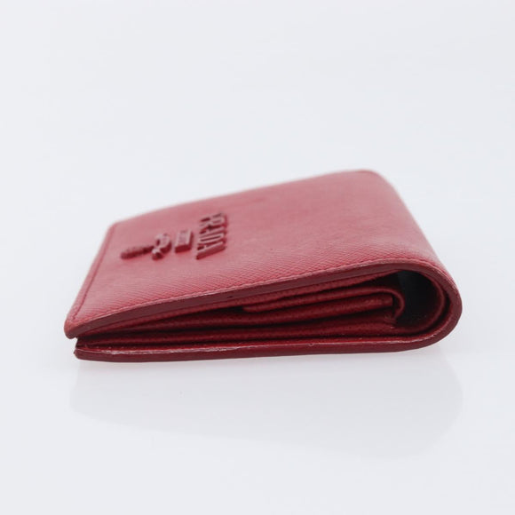 PRADA Bifold Wallet Saffiano leather Red Gold Auth 205224A