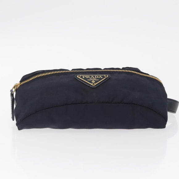 PRADA Waist bag Nylon Navy Gold Auth 205227