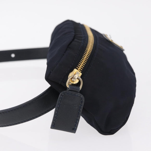 PRADA Waist bag Nylon Navy Gold Auth 205227