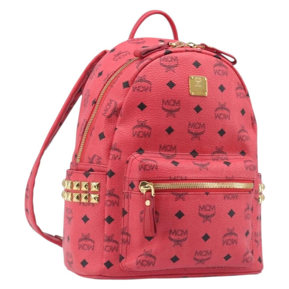 MCM Vicetos Logogram Backpack Leather Pink Gold Auth 205228