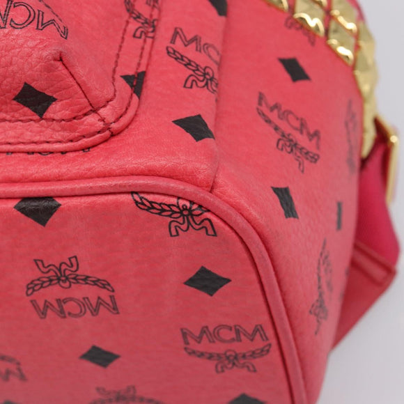 MCM Vicetos Logogram Backpack Leather Pink Gold Auth 205228