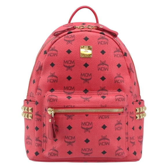 MCM Vicetos Logogram Backpack Leather Pink Gold Auth 205228