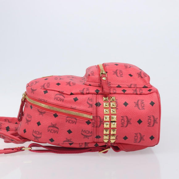 MCM Vicetos Logogram Backpack Leather Pink Gold Auth 205228