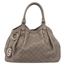 GUCCI GG Canvas Guccissima Tote Bag Leather Gray Gold 211944 Auth 205229V-2