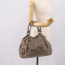 GUCCI GG Canvas Guccissima Tote Bag Leather Gray Gold 211944 Auth 205229V-23