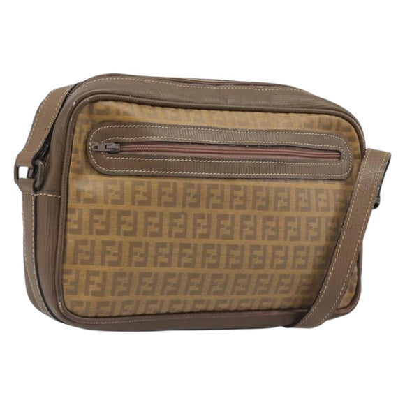 FENDI Zucchino Canvas Shoulder Bag PVC Beige Auth 205232
