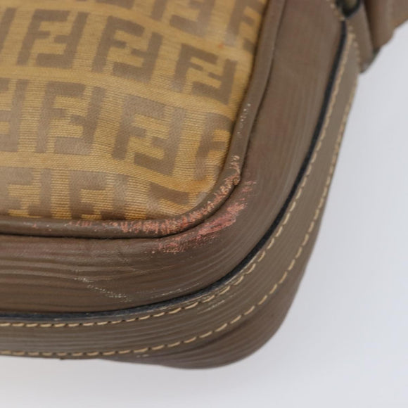 FENDI Zucchino Canvas Shoulder Bag PVC Beige Auth 205232