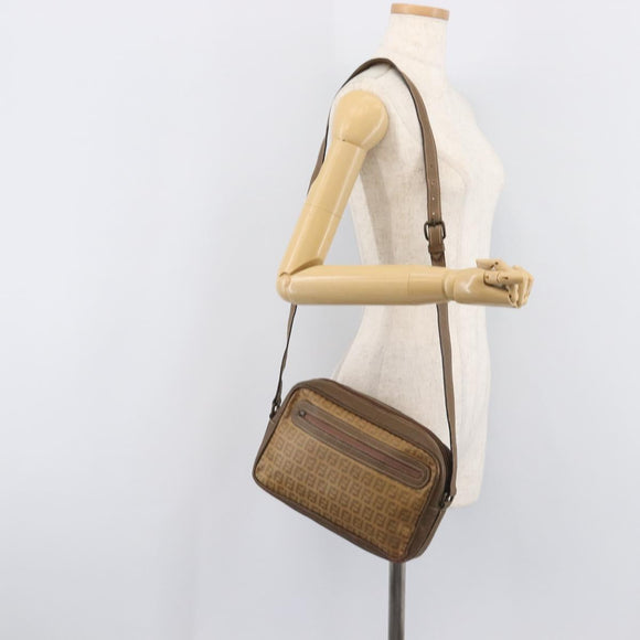 FENDI Zucchino Canvas Shoulder Bag PVC Beige Auth 205232