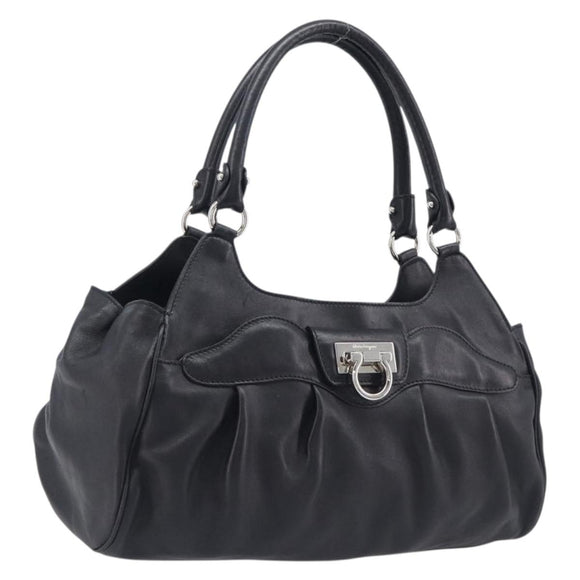 Salvatore Ferragamo Gancini Hand Bag Leather Black Silver Auth 205234V
