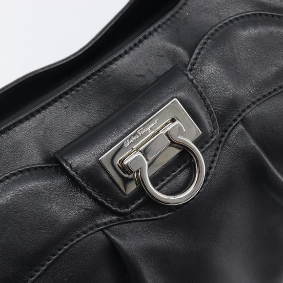 Salvatore Ferragamo Gancini Hand Bag Leather Black Silver Auth 205234V