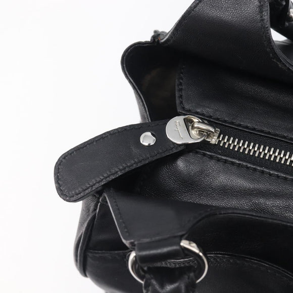Salvatore Ferragamo Gancini Hand Bag Leather Black Silver Auth 205234V