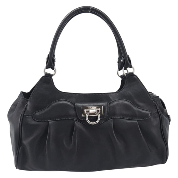 Salvatore Ferragamo Gancini Hand Bag Leather Black Silver Auth 205234V
