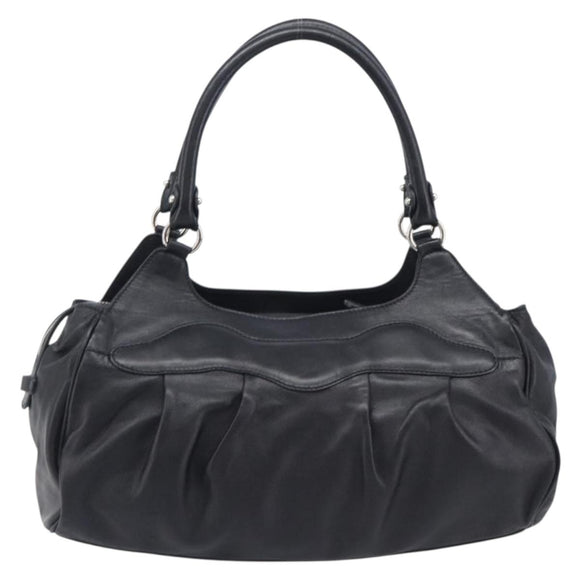 Salvatore Ferragamo Gancini Hand Bag Leather Black Silver Auth 205234V