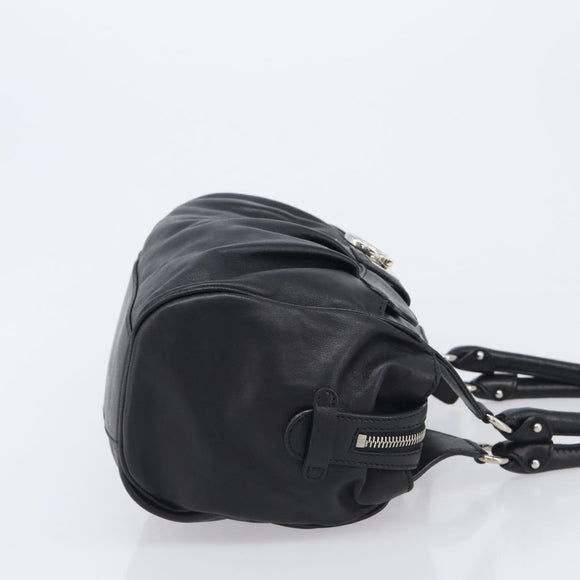 Salvatore Ferragamo Gancini Hand Bag Leather Black Silver Auth 205234V