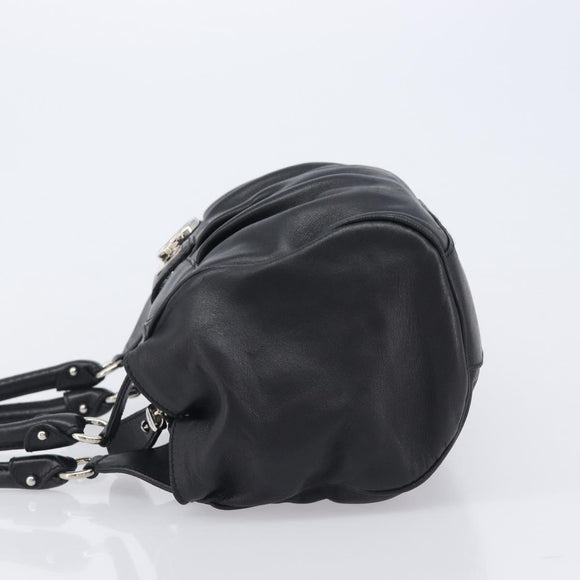 Salvatore Ferragamo Gancini Hand Bag Leather Black Silver Auth 205234V