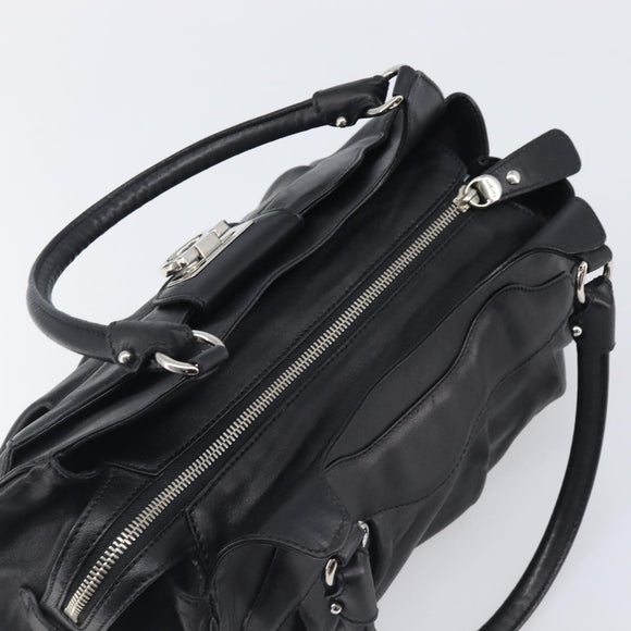 Salvatore Ferragamo Gancini Hand Bag Leather Black Silver Auth 205234V