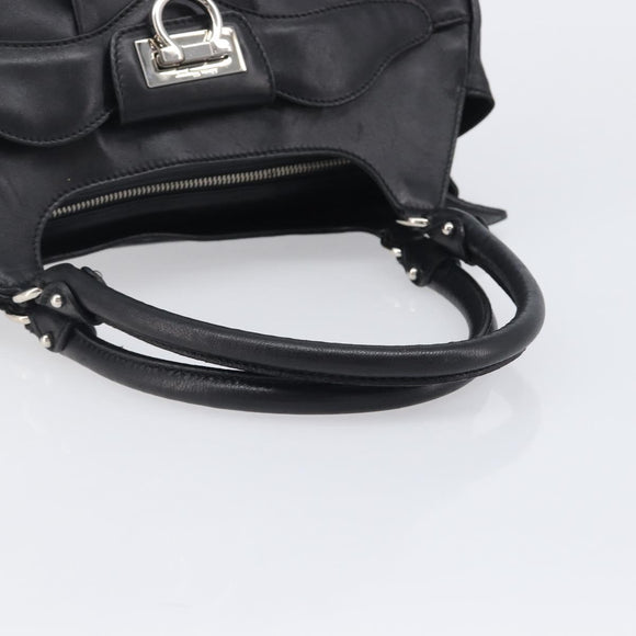 Salvatore Ferragamo Gancini Hand Bag Leather Black Silver Auth 205234V