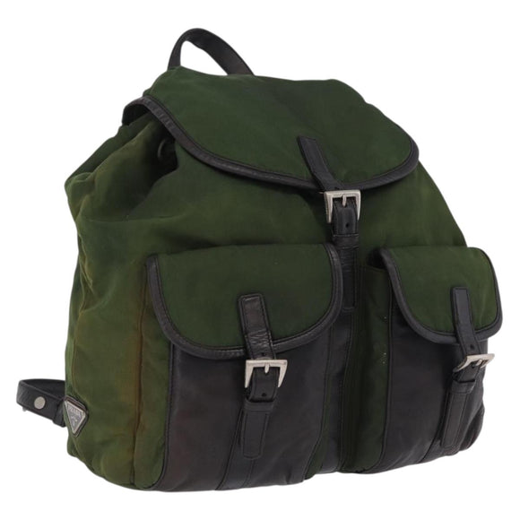 PRADA Backpack Nylon Green Silver Auth 205236