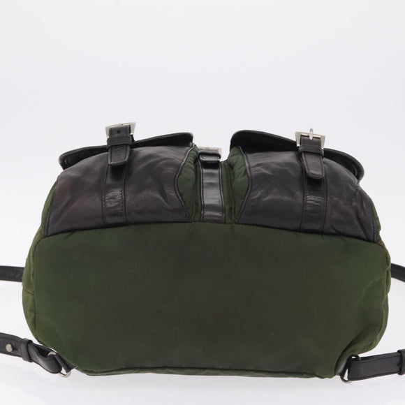 PRADA Backpack Nylon Green Silver Auth 205236