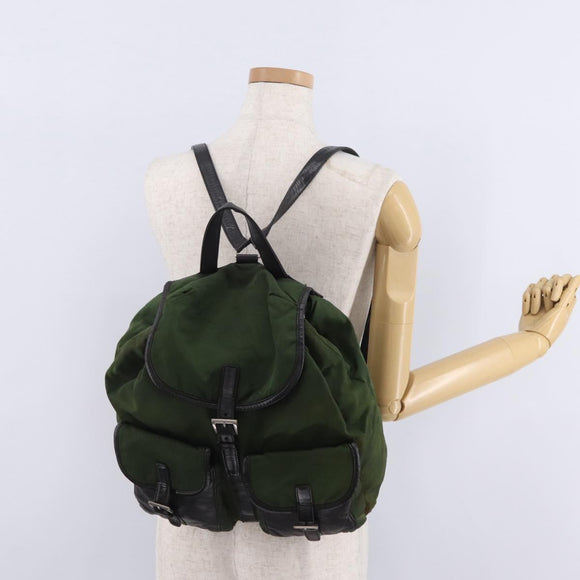 PRADA Backpack Nylon Green Silver Auth 205236