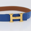 HERMES Constance H Belt Leather 70 Brown Gold Auth 205238V-5