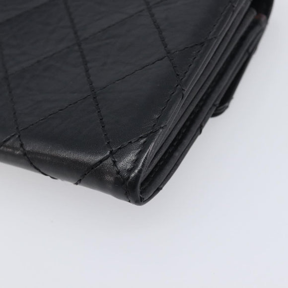 CHANEL 2.55 Matelasse Long Wallet Leather Black Silver CC Auth 205240V