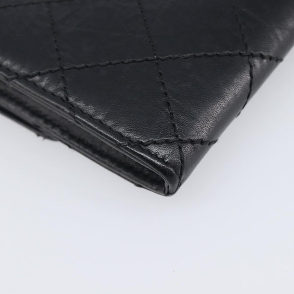 CHANEL 2.55 Matelasse Long Wallet Leather Black Silver CC Auth 205240V