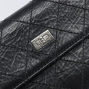 CHANEL 2.55 Matelasse Long Wallet Leather Black Silver CC Auth 205240V-17