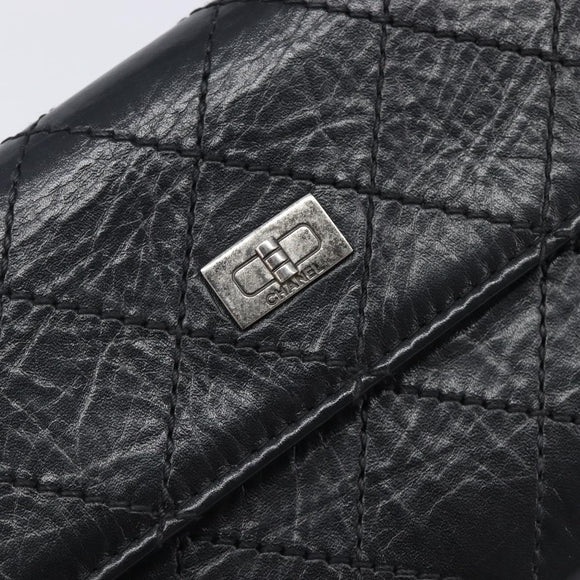 CHANEL 2.55 Matelasse Long Wallet Leather Black Silver CC Auth 205240V