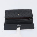 CHANEL 2.55 Matelasse Long Wallet Leather Black Silver CC Auth 205240V-18