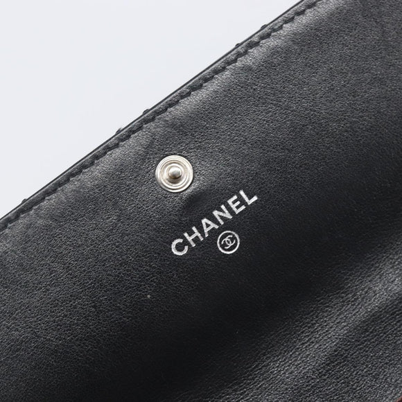 CHANEL 2.55 Matelasse Long Wallet Leather Black Silver CC Auth 205240V