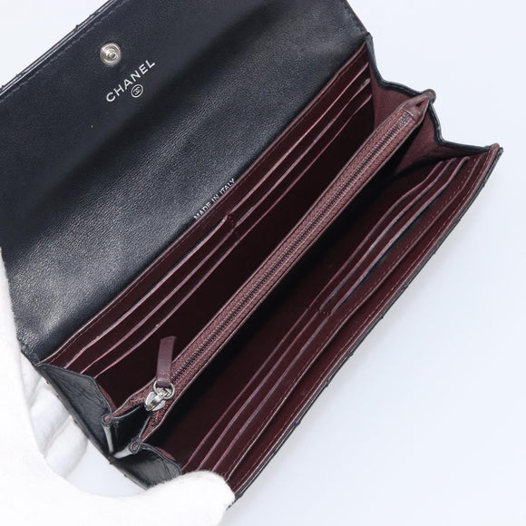 CHANEL 2.55 Matelasse Long Wallet Leather Black Silver CC Auth 205240V