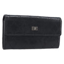 CHANEL 2.55 Matelasse Long Wallet Leather Black Silver CC Auth 205240V-1