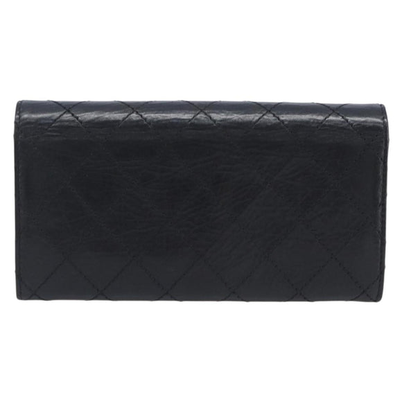 CHANEL 2.55 Matelasse Long Wallet Leather Black Silver CC Auth 205240V