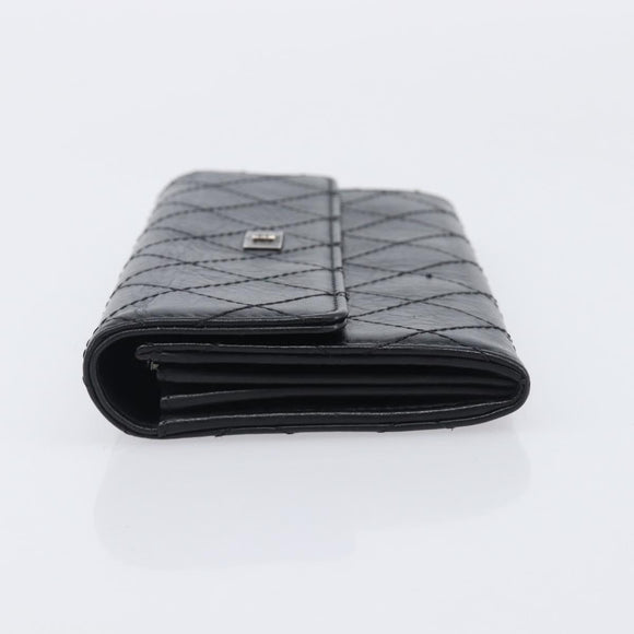 CHANEL 2.55 Matelasse Long Wallet Leather Black Silver CC Auth 205240V