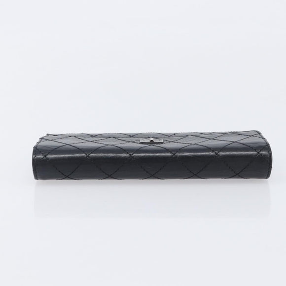 CHANEL 2.55 Matelasse Long Wallet Leather Black Silver CC Auth 205240V